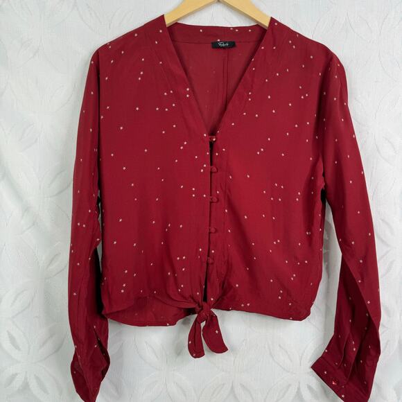 Rails Sloane Top Rogue Gradient Stars Button Shirt Size XS Tie Front Blouse - Picture 4 of 13